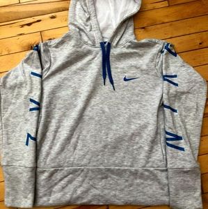 Nike Dri-Fit Hoodie Light Grey with Blue Small